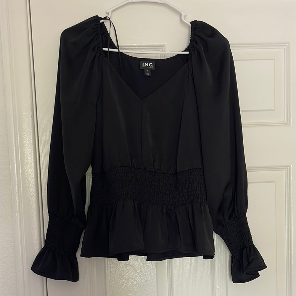 INC International Concepts Black Ruffled Peplum Blouse